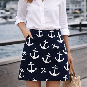 J.Crew Navy Anchor Print A-Line Mini Skirt Size 8 Coastal Prep